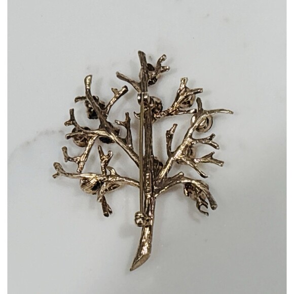 Vintage Sterling Silver Tree of Life Brooch Rhinestone Gold Tone Signed - Picture 4 of 7